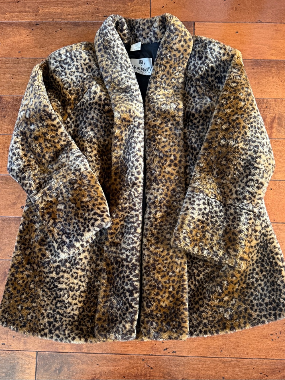 Vintage Monterey Fashions Brown & Black Faux Fur Teddy Leopard Swing Mob Coat